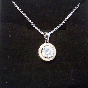 Cate & Chloe Silver Plated Halo Crystal Solitaire Pendant Necklace